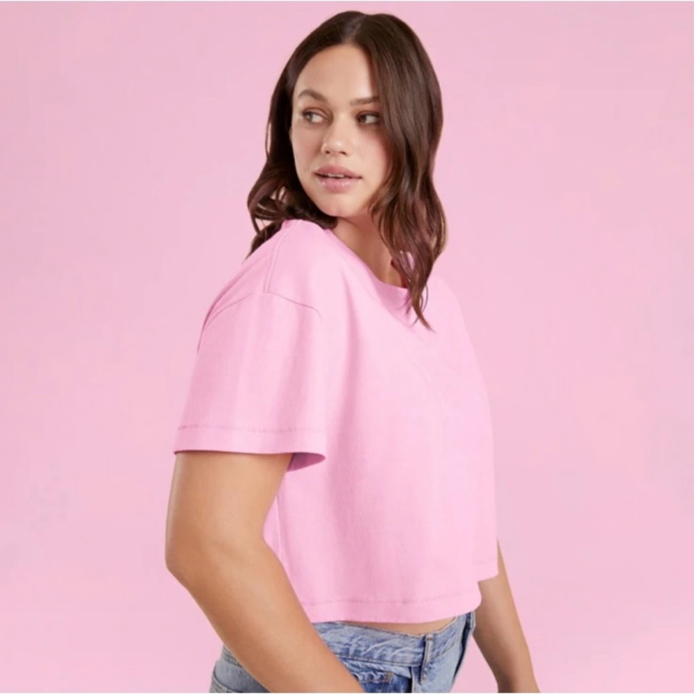 Nuuds Pink Bubble Gum Boxy Crop T-Shirt Size Large
